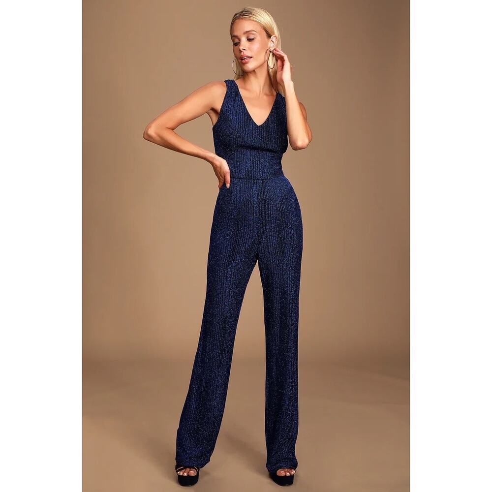 Lulus Blue Metallic Jumpsuit